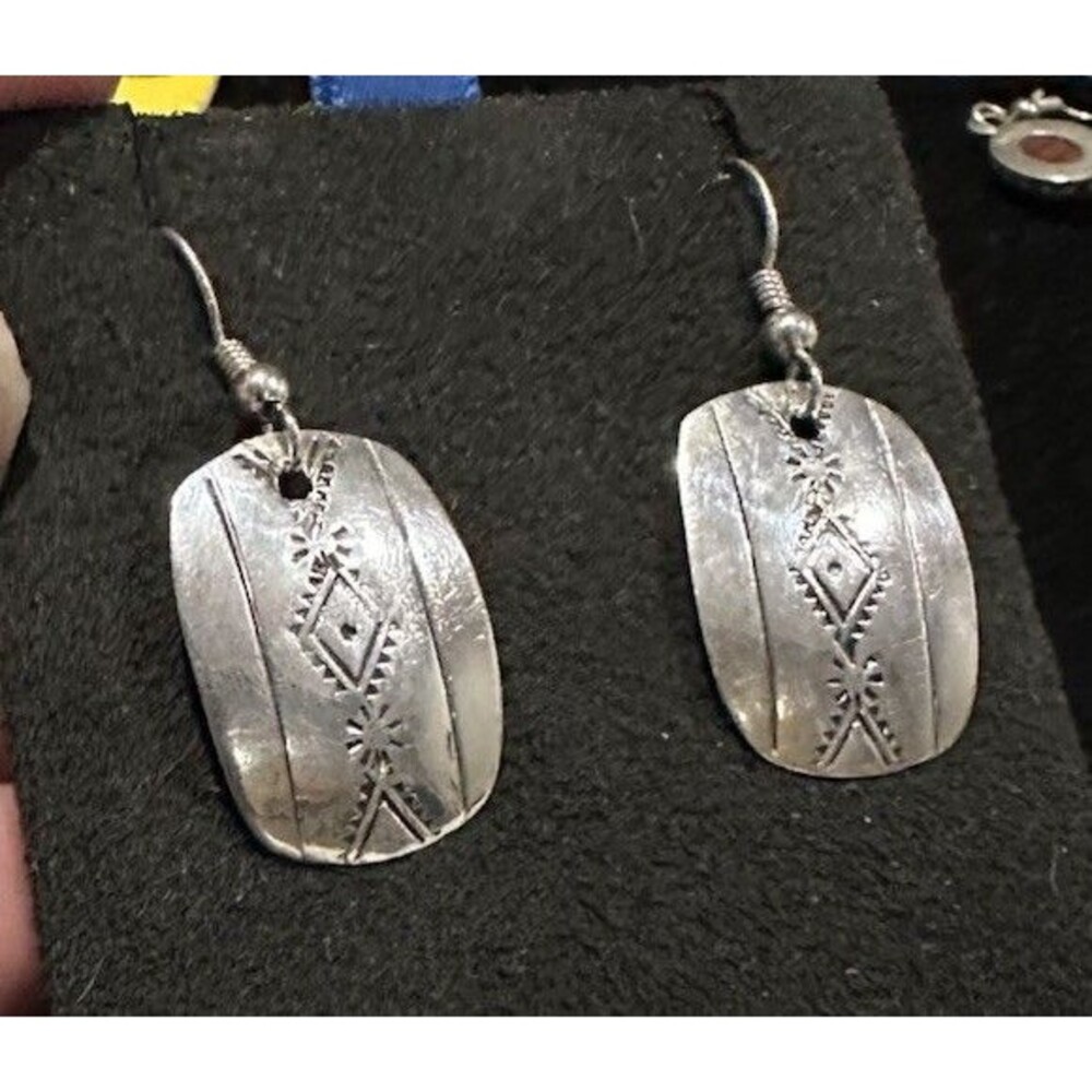 Vintage Navajo Embossed Hand Tooled MB Sterling Silver Native American Earrings